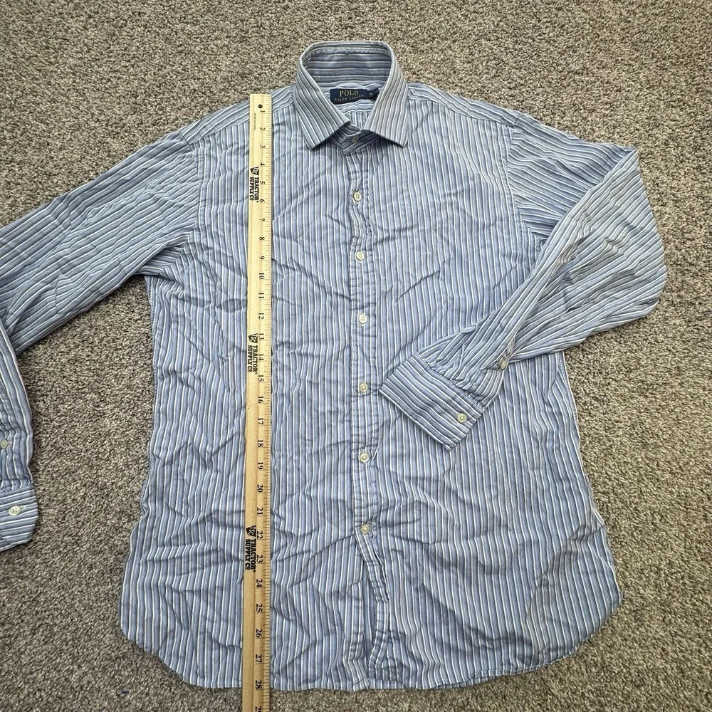 Polo Ralph Lauren Long‎ Sleeve Button Blue White Striped Shirt Pony 16